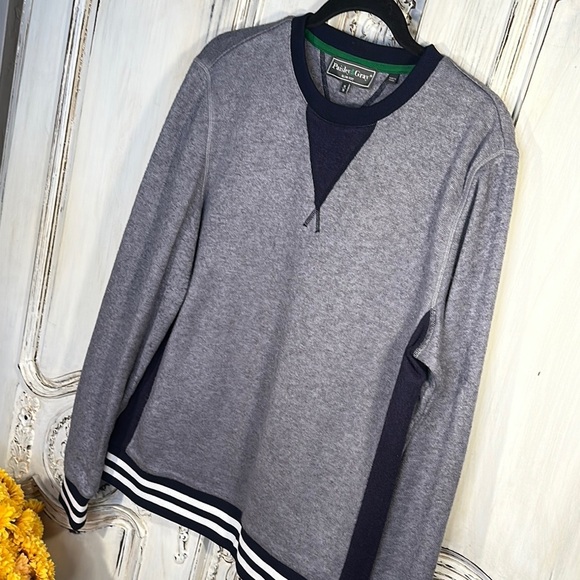 Paisley & Gray Men’s   Gray and Navy Crew Neck Sweater Preppy Academia Old Money - Picture 2 of 10